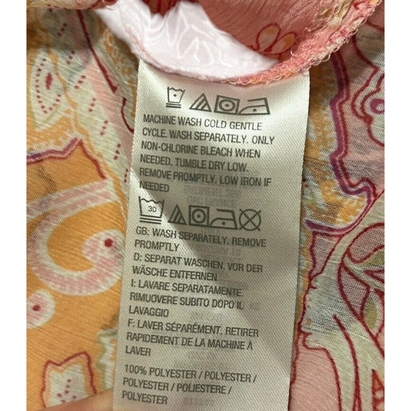 Susan‎ Graver Tunic Blouse Women Size XXS Pink Sheer Paisley Chiffon Peasant - Picture 4 of 10